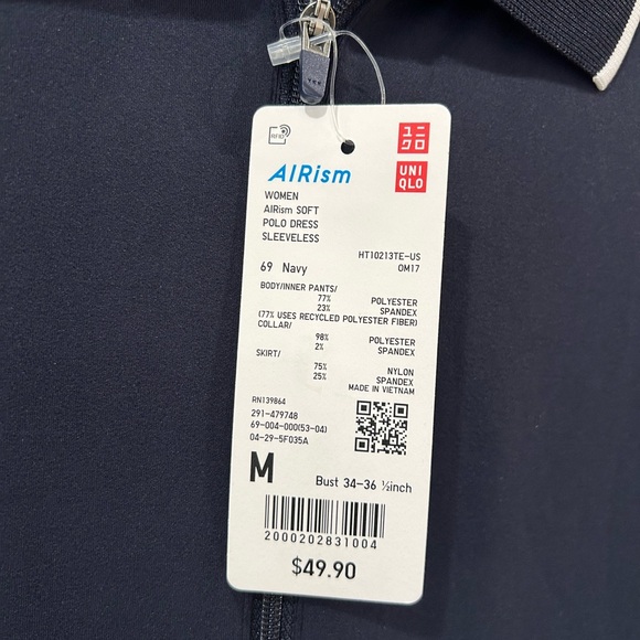 Uniqlo AIRism Soft Polo Dress sleeveless M navy shorts golf pickleball NWT - Picture 10 of 10